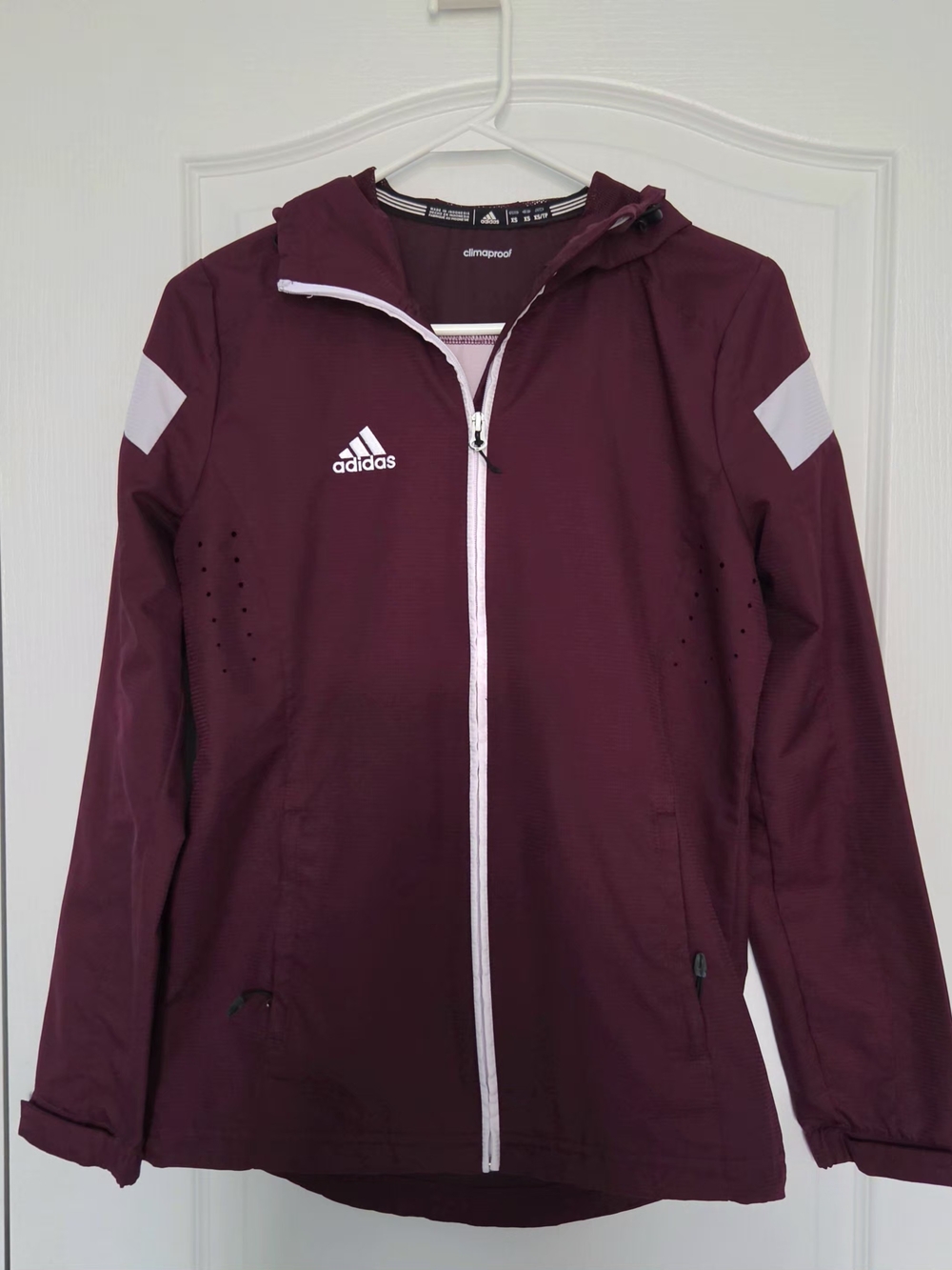 adidas Women's Burgundy Hooded Utility Jacket with White Accents